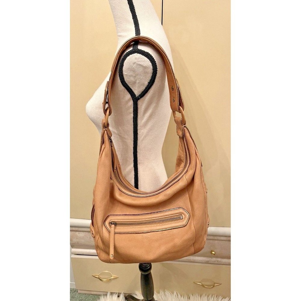 VINTAGE Y2K BOHO INDIE COLE HAAN TAN BROWN LEATHER HOBO SHOULDER HAND BAG PURSE